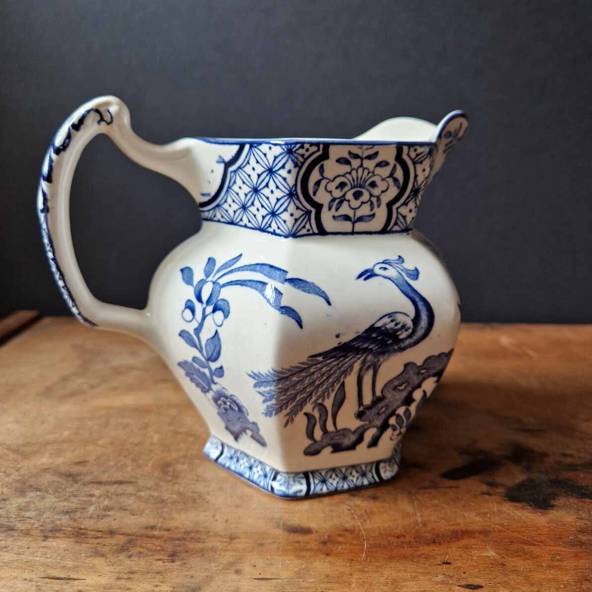 Vintage Woods & Son Yuan Jug Blue & White Bird of Paradise Design