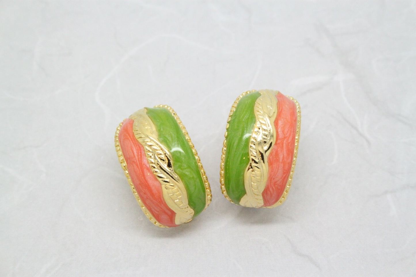 Vintage 1980s Enamel Half Hoop Gold Plated Statement Clip-On Earrings