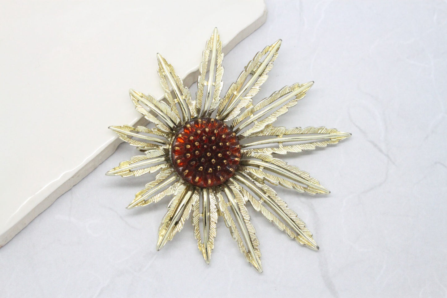 Vintage Signed Sarah Coventry Cov Topaz Flower Modernist Brooch