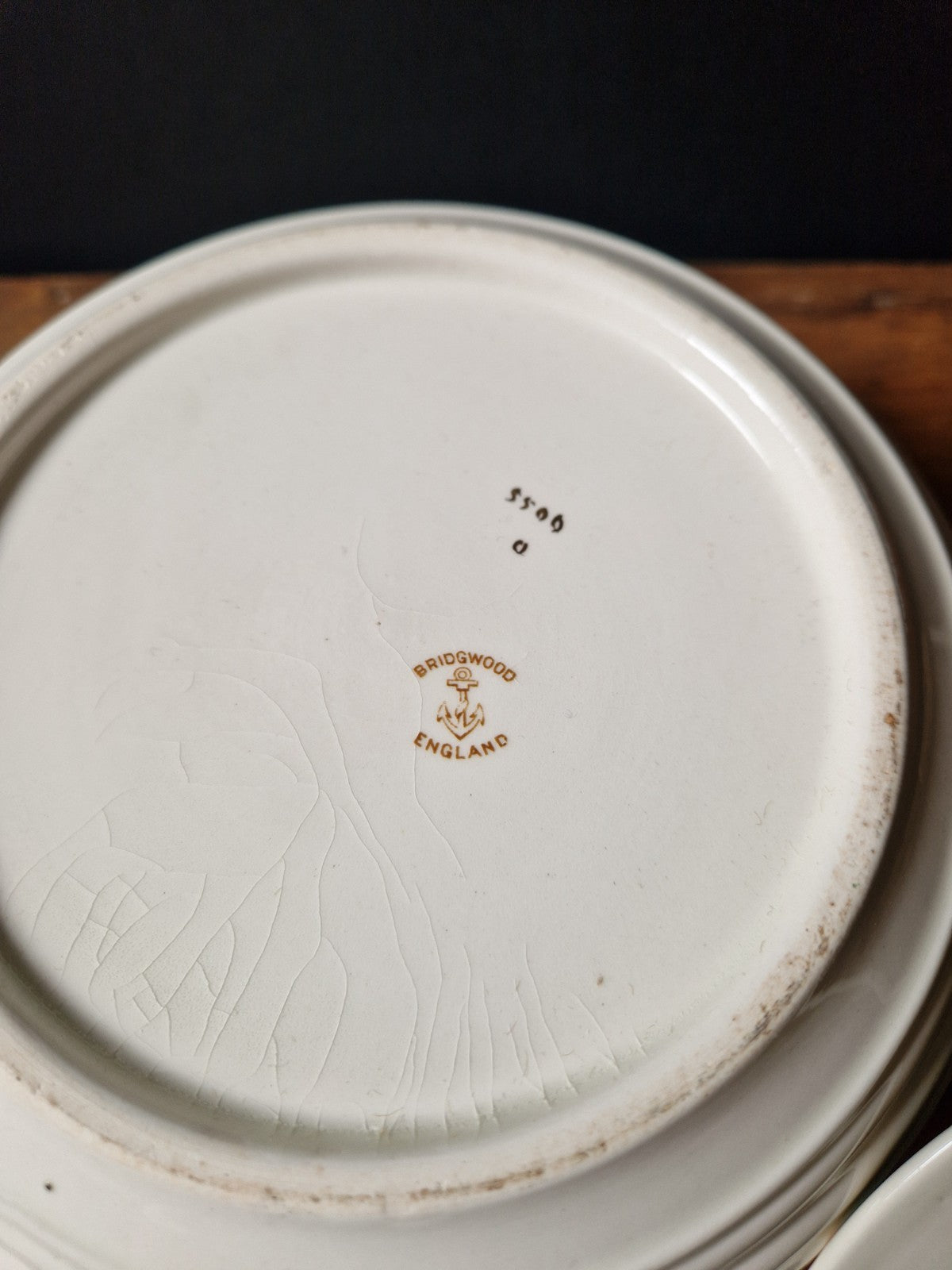 Vintage Antique Art Deco Green Banded Bridgwood England Lidded Tureen Bowl