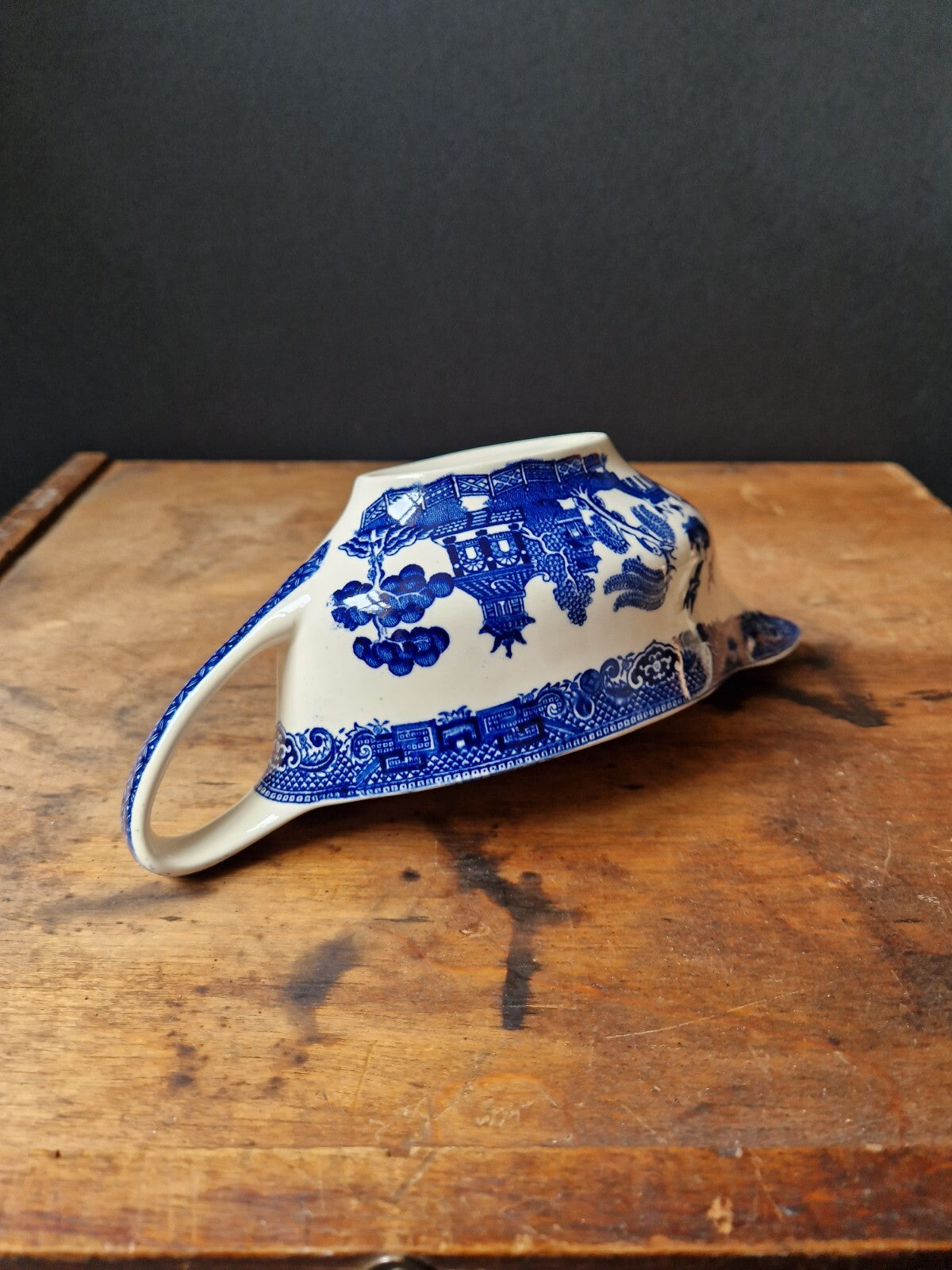 Vintage Made In England Willow Blue and White Gravy Boat / Sauce Boat