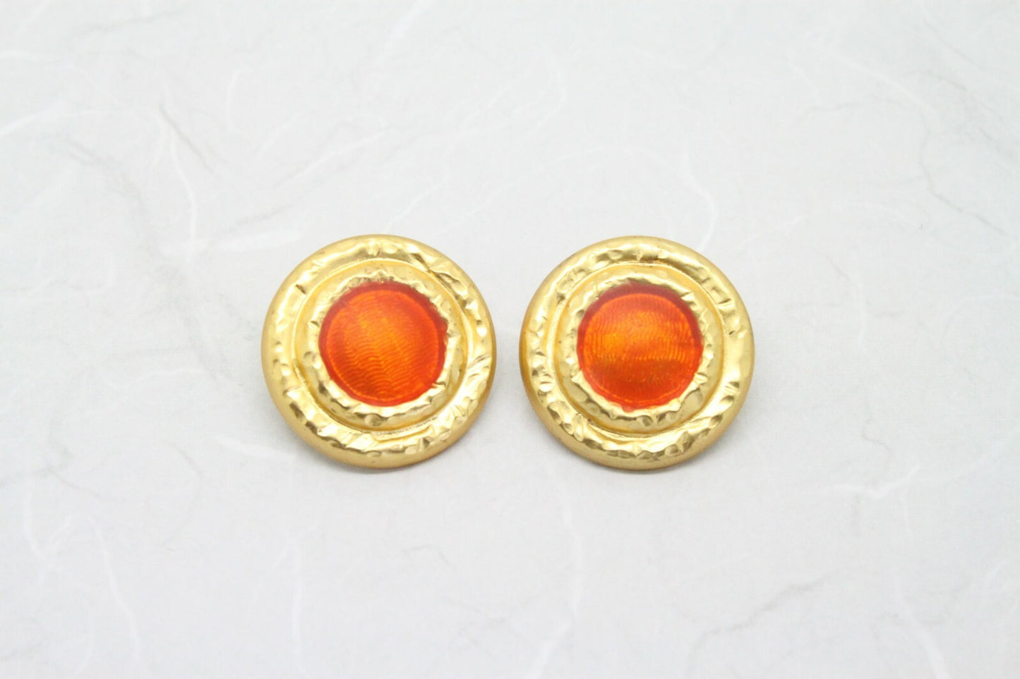 Stylish Vintage Orange Enamel Matt Gold Plated Round Earrings