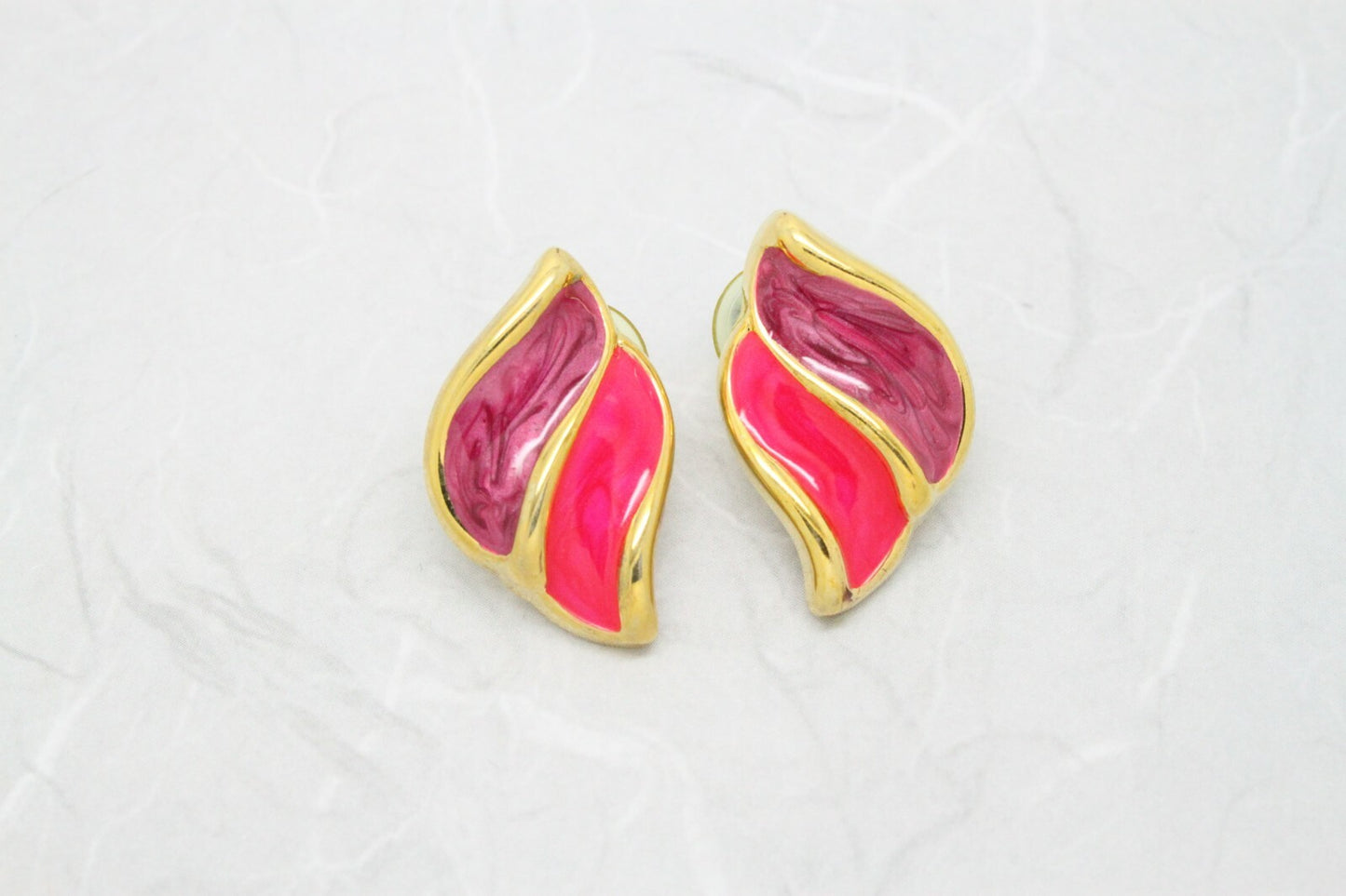 Beautiful Vintage 1980s Pink Enamel Gold Plated Earrings