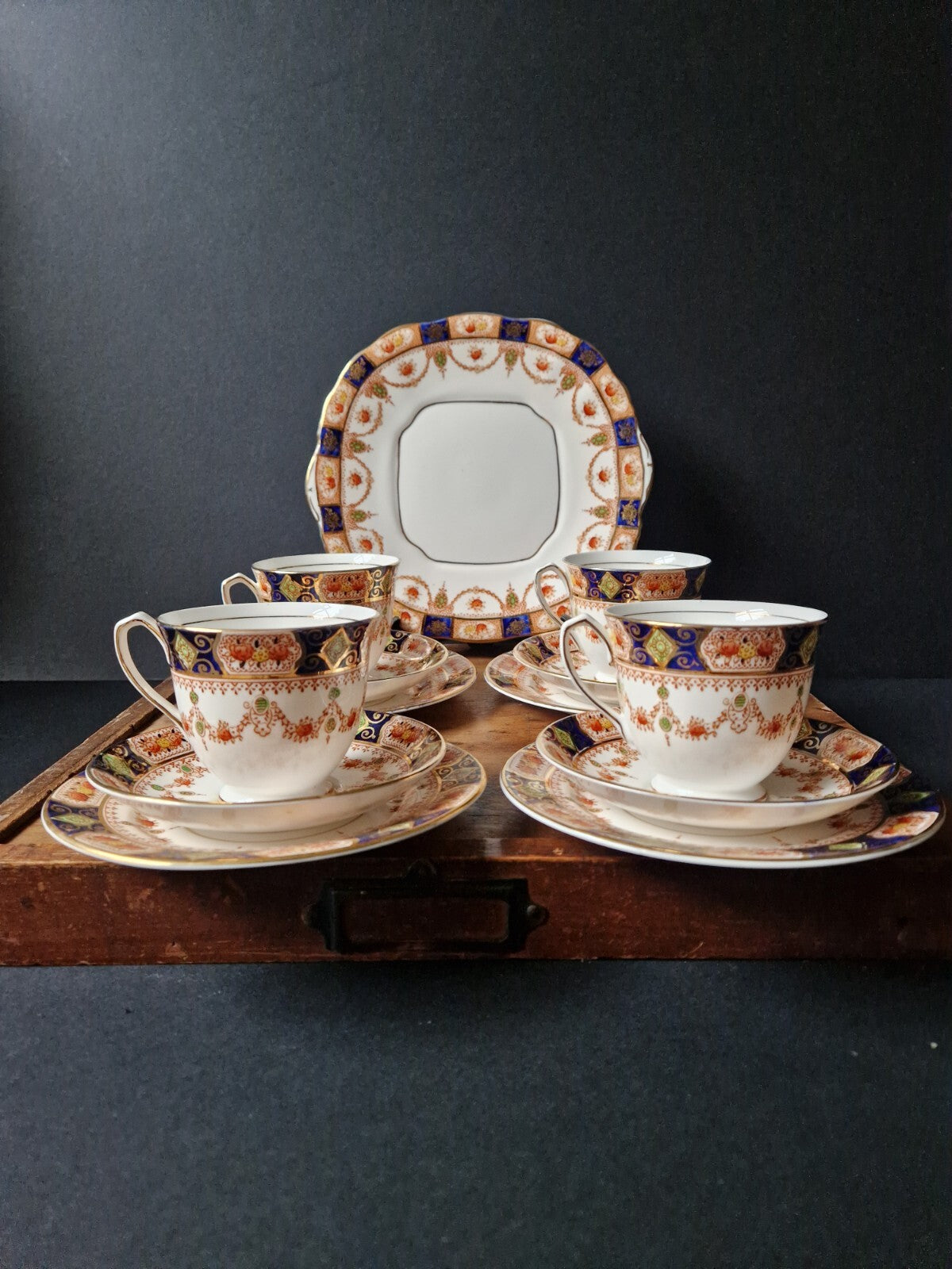 Beautiful Vintage Salisbury English x 4 Tea Cup Trio & Sandwich Plate Set