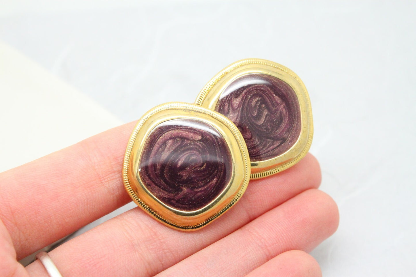 Vintage 1980s Gold Plated and Purple Enamel Stud Earrings