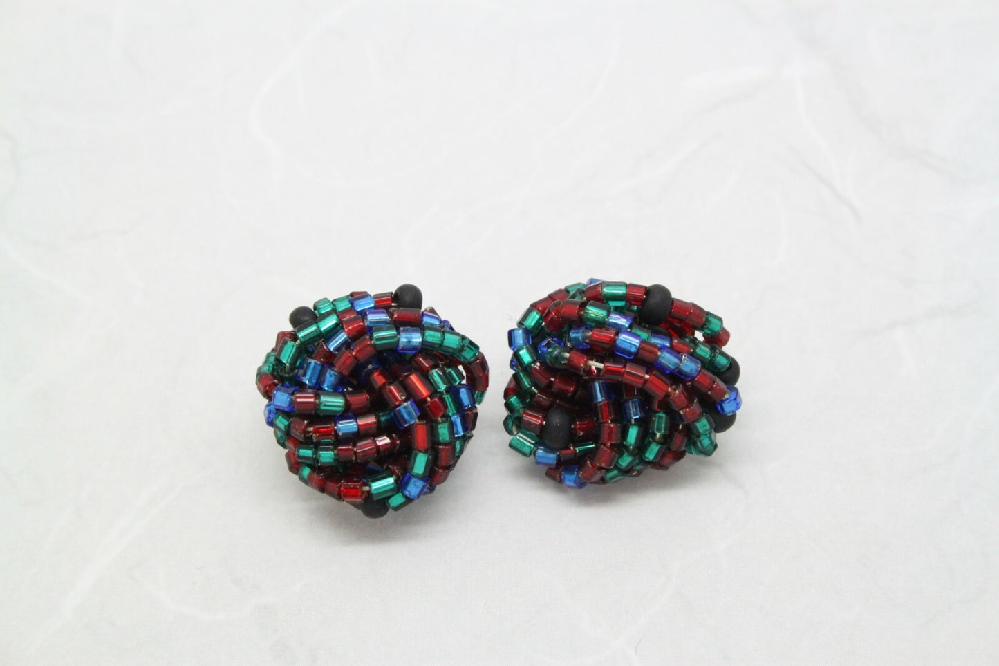 Vintage Glass Bead Carnival Cluster Knot Clip On Earrings