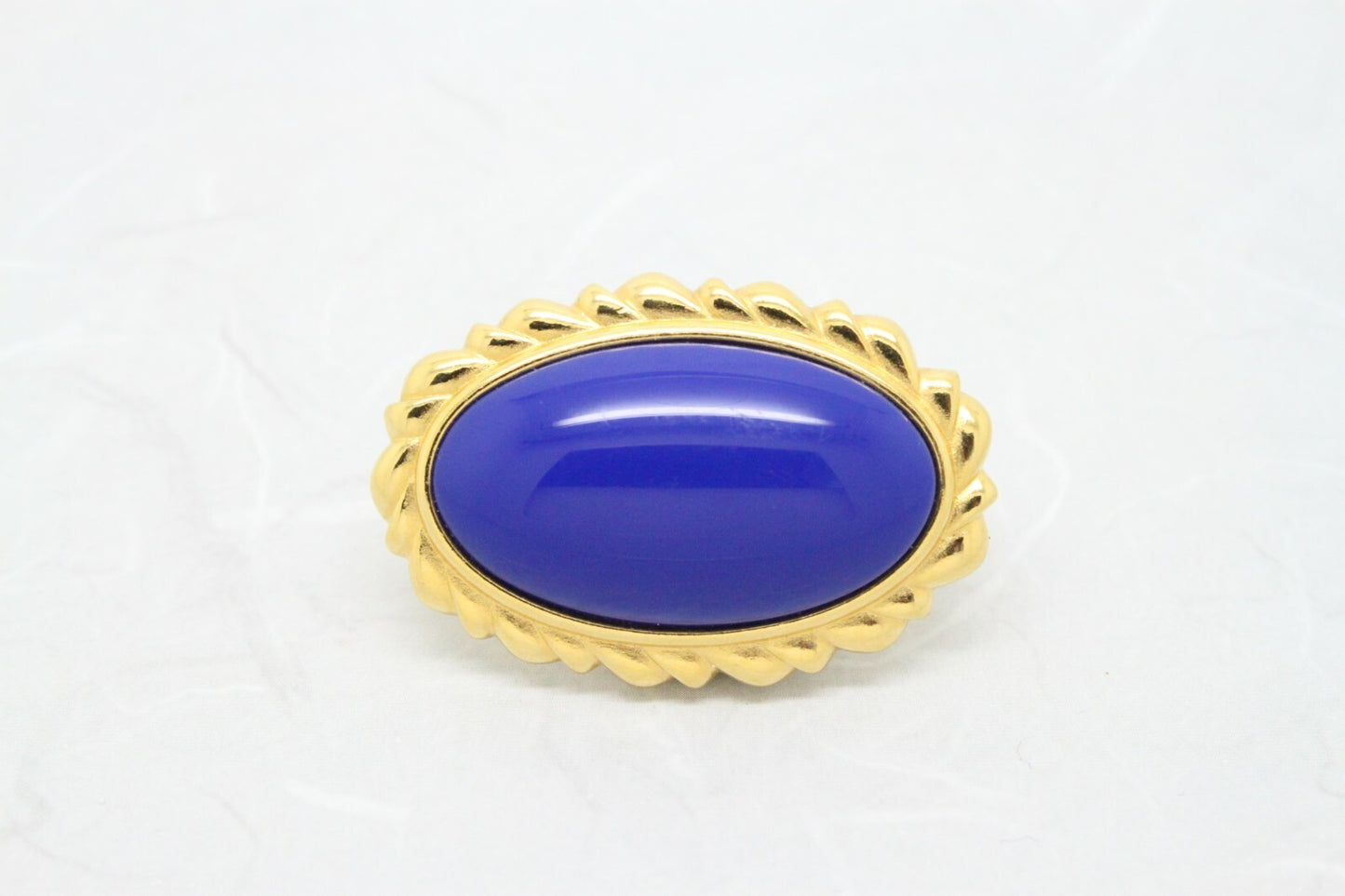 Vintage Designer Signed Monet Blue Cabochon Gold Plated Brooch