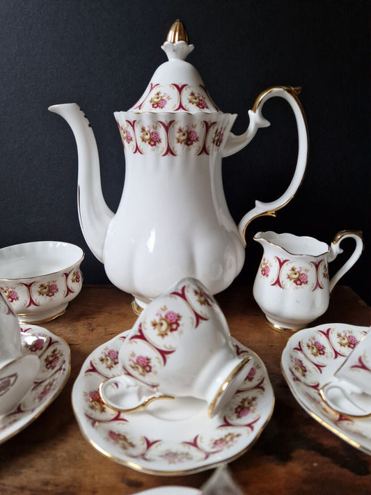 Vintage Coronet English Pink Floral Rose Full Coffee Pot Set