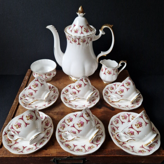 Vintage Coronet English Pink Floral Rose Full Coffee Pot Set