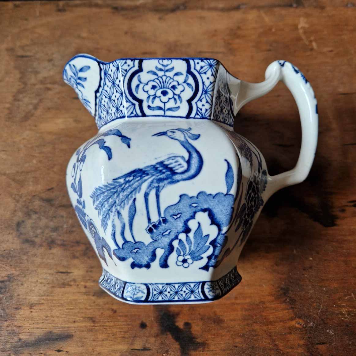 Vintage Woods & Son Yuan Jug Blue & White Bird of Paradise Design