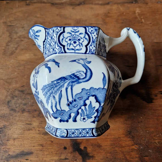 Vintage Woods & Son Yuan Jug Blue & White Bird of Paradise Design