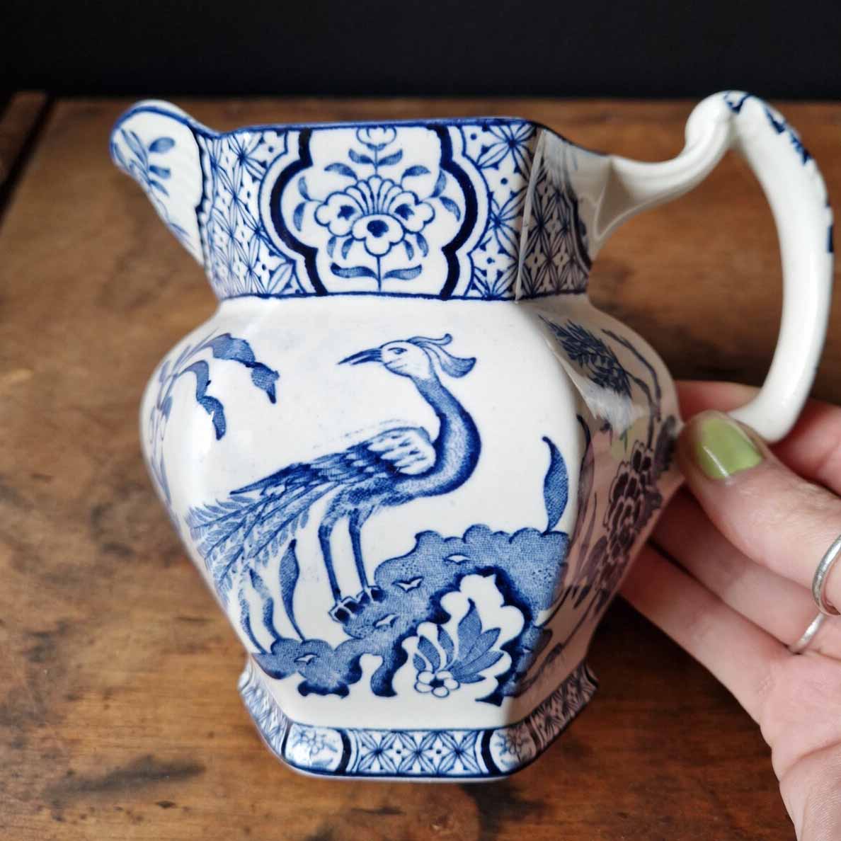 Vintage Woods & Son Yuan Jug Blue & White Bird of Paradise Design