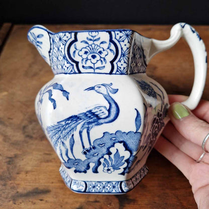 Vintage Woods & Son Yuan Jug Blue & White Bird of Paradise Design