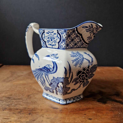 Vintage Woods & Son Yuan Jug Blue & White Bird of Paradise Design