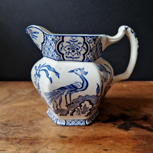 Vintage Woods & Son Yuan Jug Blue & White Bird of Paradise Design
