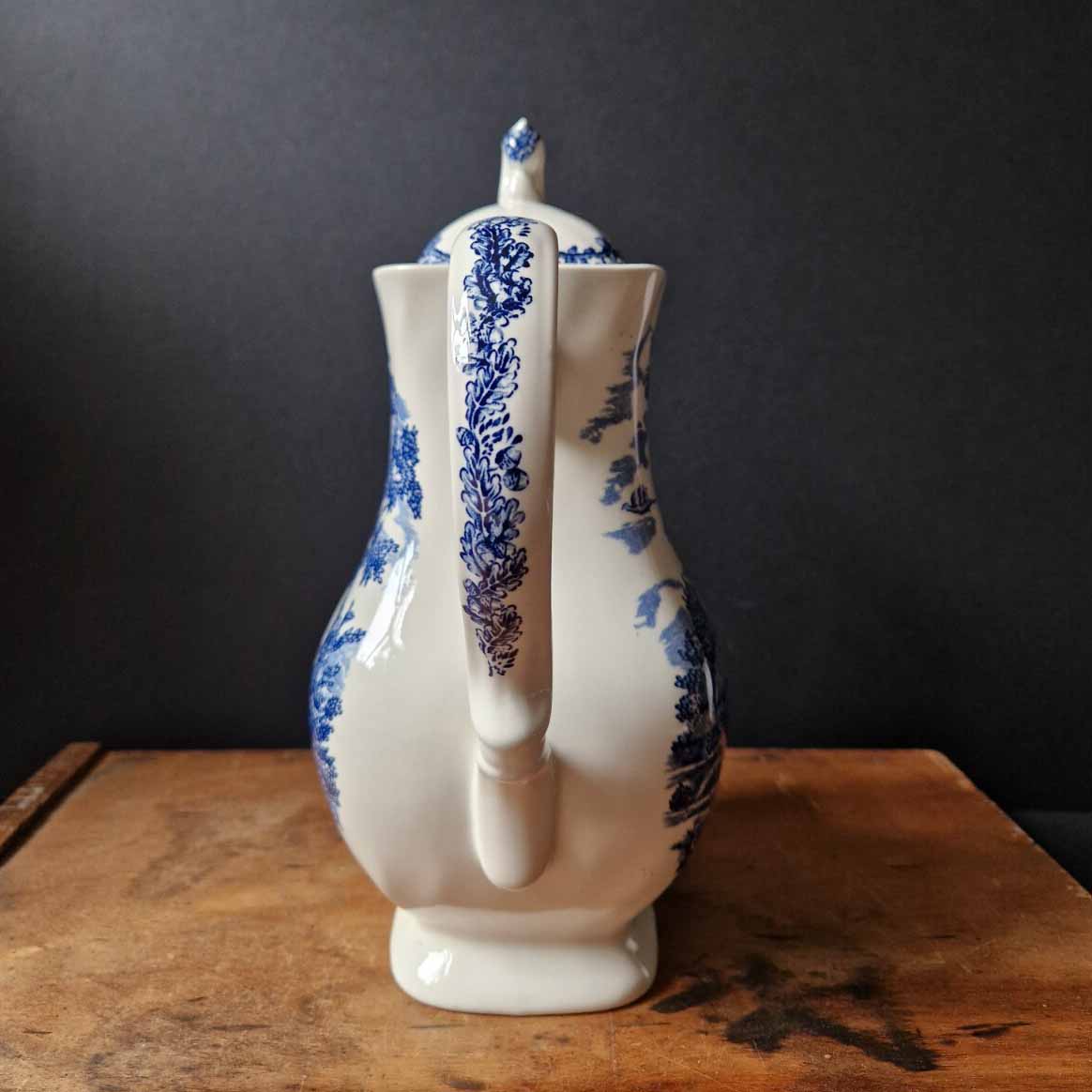 Vintage Blue and White Large Tea Coffee Pot Myott The Hunter