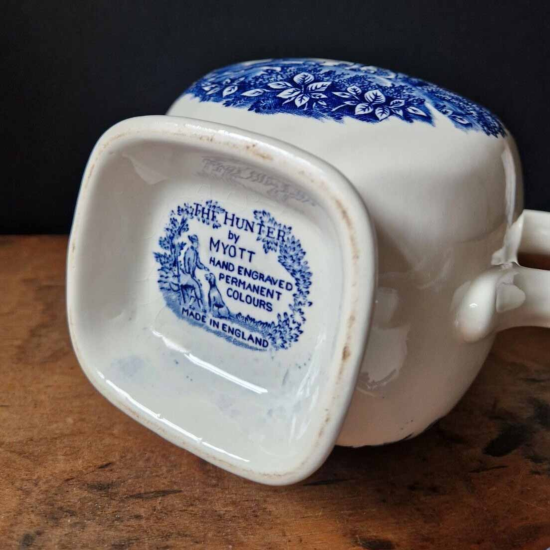 Vintage Blue and White Large Tea Coffee Pot Myott The Hunter
