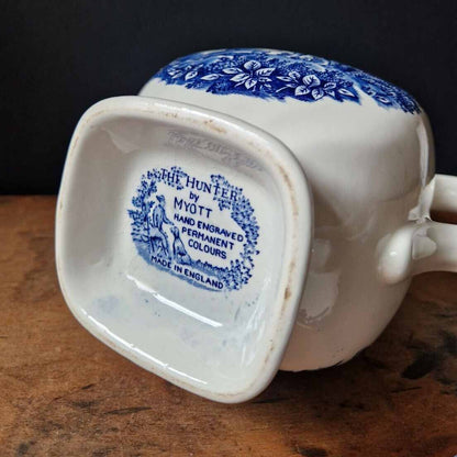 Vintage Blue and White Large Tea Coffee Pot Myott The Hunter