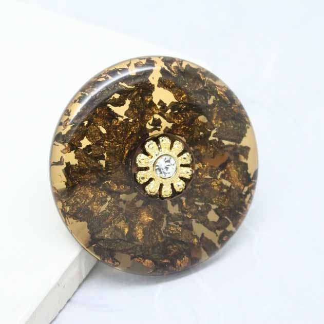 Vintage Transparent Lucite Gold Leaf Flake Artisan Brooch