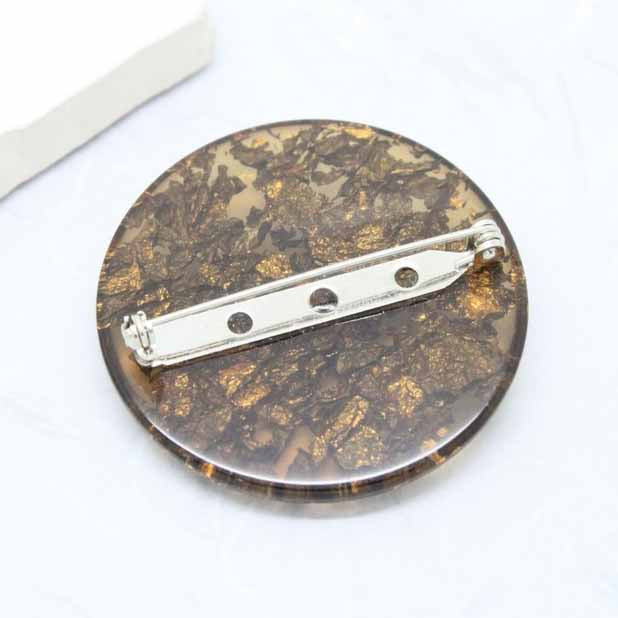 Vintage Transparent Lucite Gold Leaf Flake Artisan Brooch