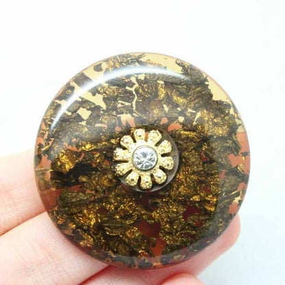 Vintage Transparent Lucite Gold Leaf Flake Artisan Brooch
