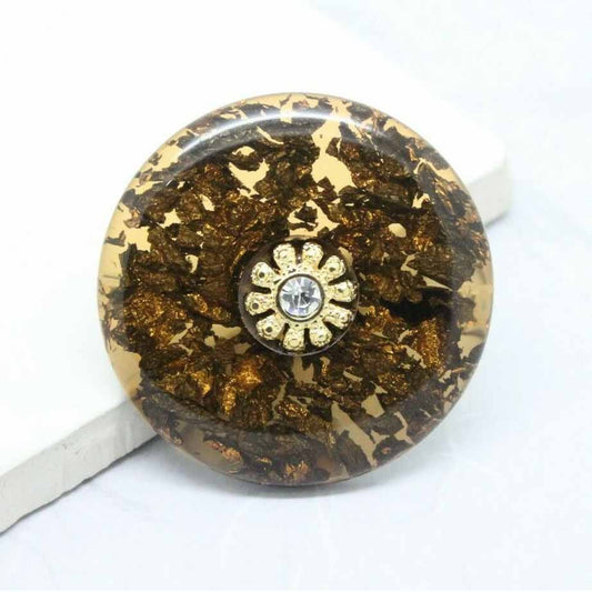 Vintage Transparent Lucite Gold Leaf Flake Artisan Brooch