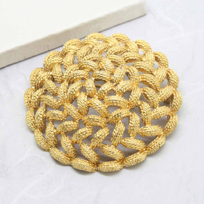 Vintage Signed Monet Large Circle Basketweave Gold Brooch