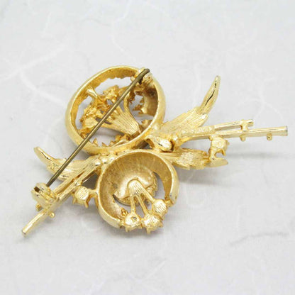 Vintage Signed Exquisite Floral Autumn Rhinestone Gold-tone Brooch