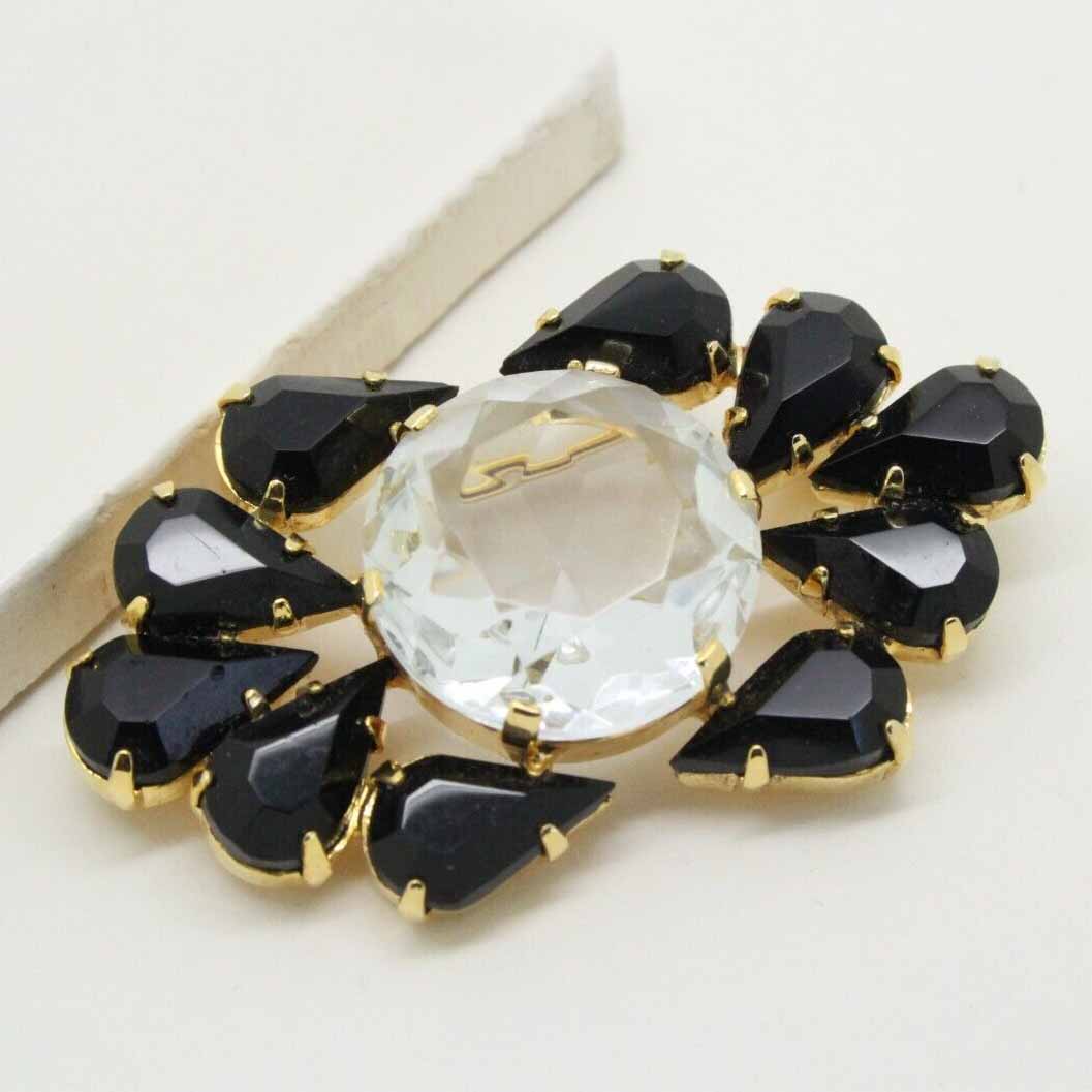 Vintage Faceted Black Rhinestone Brooch