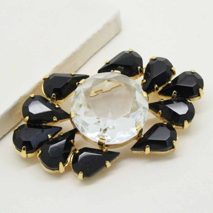 Vintage Faceted Black Rhinestone Brooch