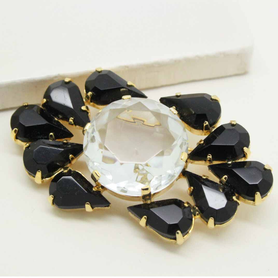 Vintage Faceted Black Rhinestone Brooch