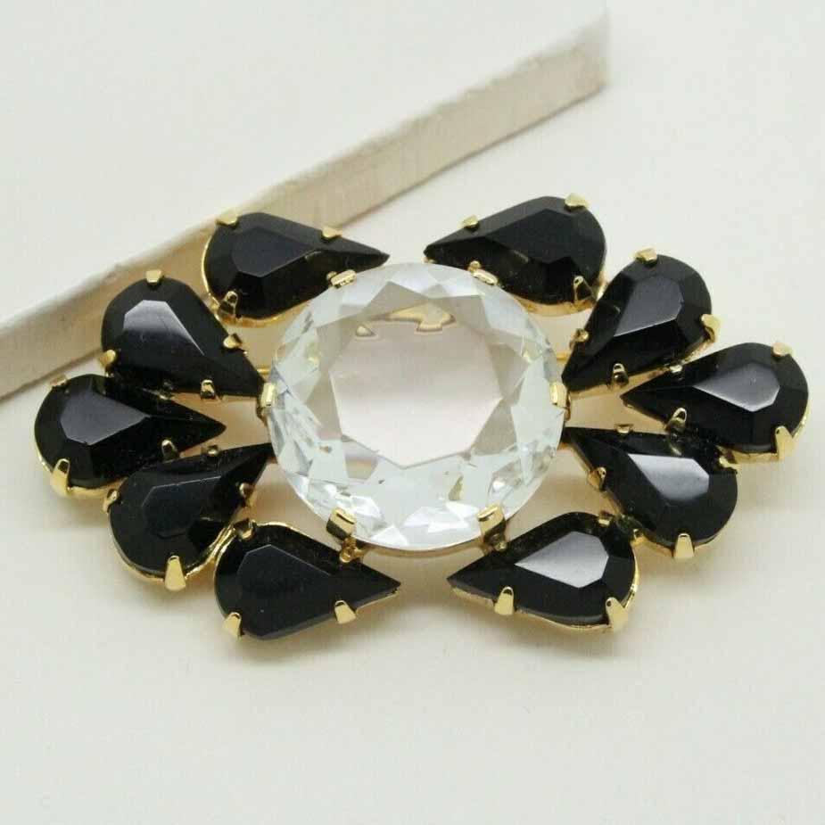 Vintage Faceted Black Rhinestone Brooch