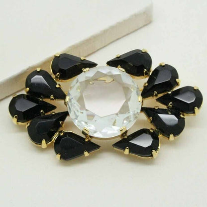 Vintage Faceted Black Rhinestone Brooch