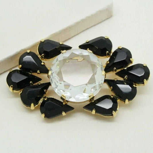 Vintage Faceted Black Rhinestone Brooch