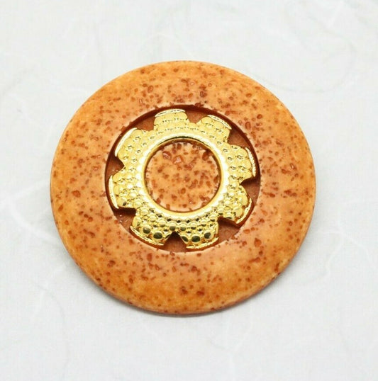 Stylish Vintage Modernist Marble Sand Plastic Artisan Shield Brooch