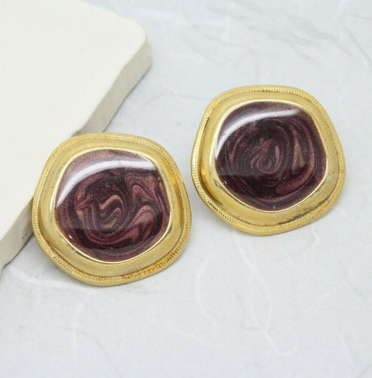 Vintage 1980s Gold Plated and Purple Enamel Stud Earrings