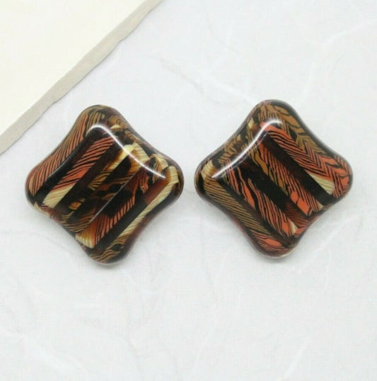 Beautiful Vintage Italian Signed Artisan Lucite Clip On Earrings