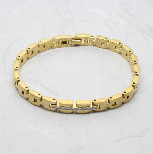 Stylish Vintage 1980s Yellow Gold Plated Bar Link Watch Band Bracelet
