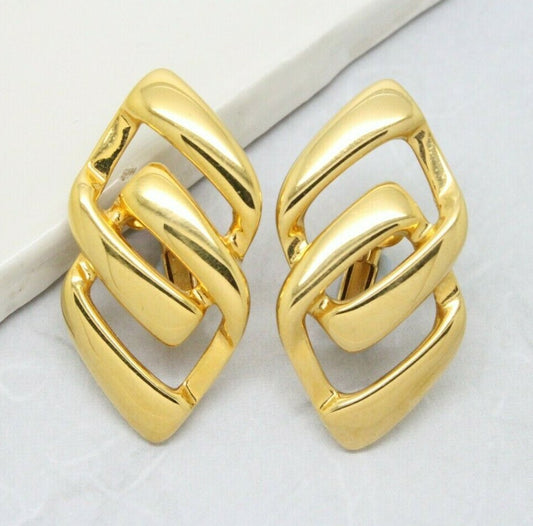 Stylish Vintage Signed Napier Gold Plated Double Link Clip On Earrings