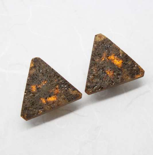 Stunning Vintage Brown Rough Lava Stone Lucite Clip On Earrings