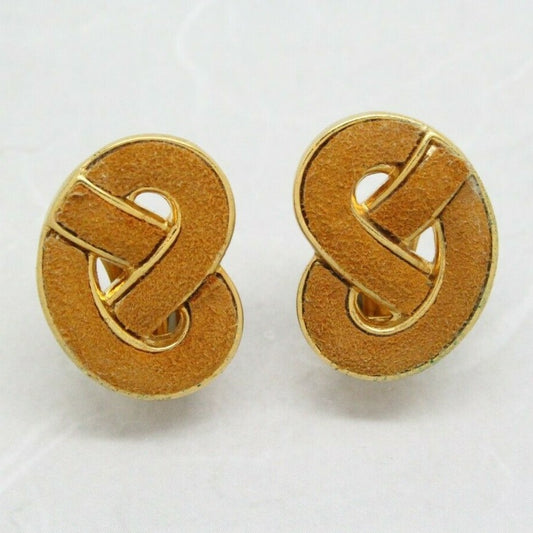 1980s Vintage Brown Carrick Knot Gold Plated Clip On Earrings