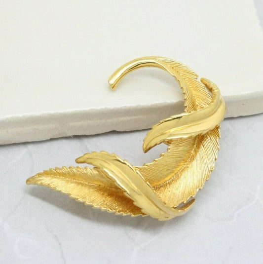 1980s Vintage Signed Monet Golden Floral Leaf Gold Brooch