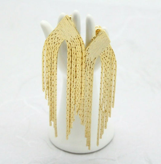 Vintage 1980s Gold Plated Mesh Chain Waterfall Dangle Drop Earrings