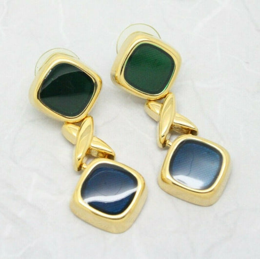 Stunning 1980s Vintage Enamel and Gold Plated Drop Earrings