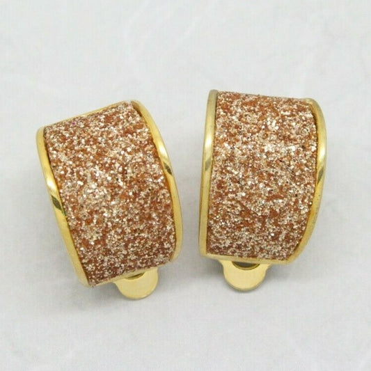 Stylish Vintage Sparkly Champagne Gold Half Hoop Clip On Earrings