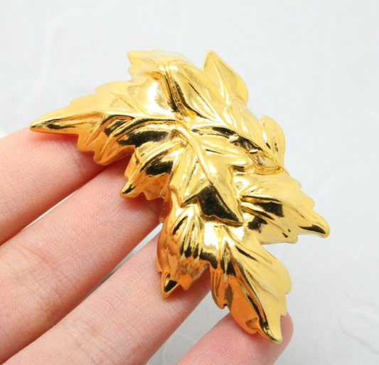 Stylish Vintage Signed Monet Gold Plated Leaf Bouquet Brooch